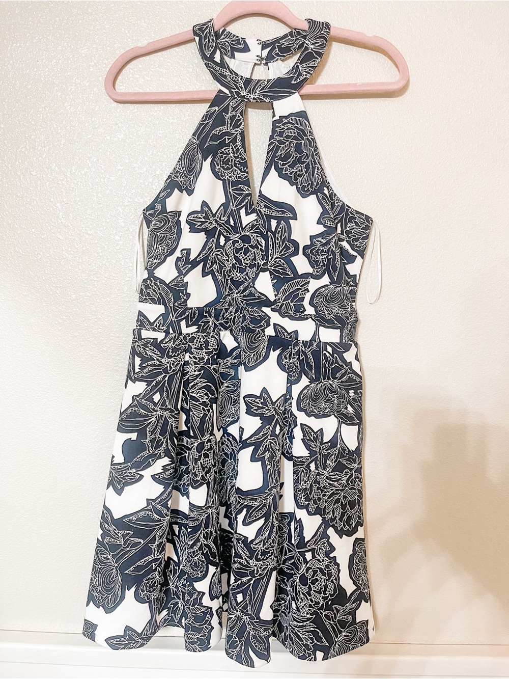 Express One-Shoulder Floral Dress in Navy and White